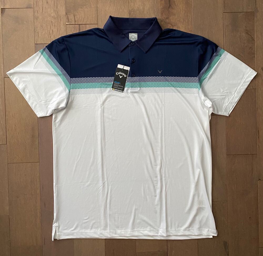 Callaway Polo Shirt Opti-Dri Peacoat Blue Striped Golf Shirt XXL